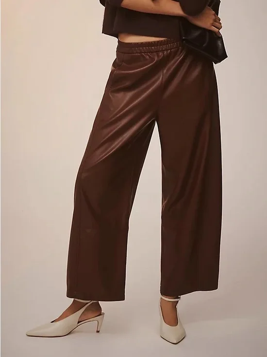 Pilcro The Izzie Relaxed Pull-On Barrel Pant Trousers Faux Leather Anthropologie - Picture 2 of 7